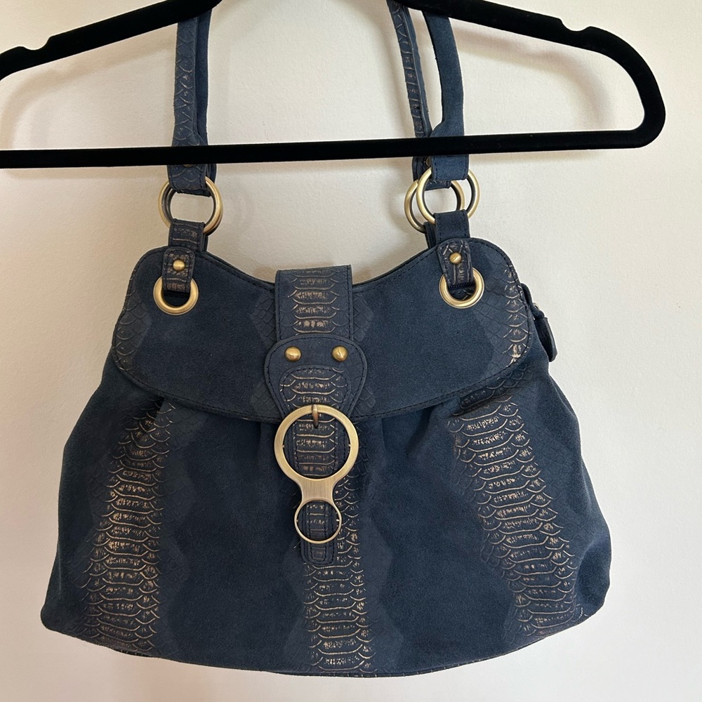90s blue and gold buckle snake pattern sueded purse! **RARE**
